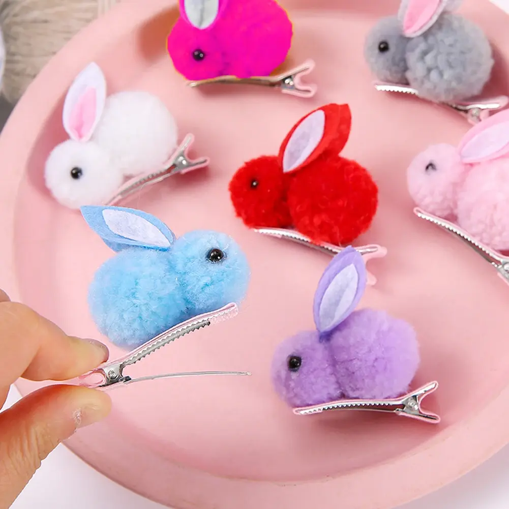 Cute Plush Rabbit Hair Clips Children Girls Heart Ultra Fairy Side Clips Knitted Hair Card Headwear Unisex Sweet Style Hair Clip
