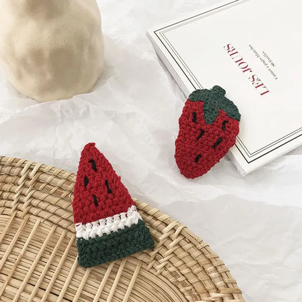 1PCS Cute Fruit Hair Clips Carrot Watermelon Strawberry Barrettes Hairpins Kawaii for Girls Women Knitted Patterns Headwear