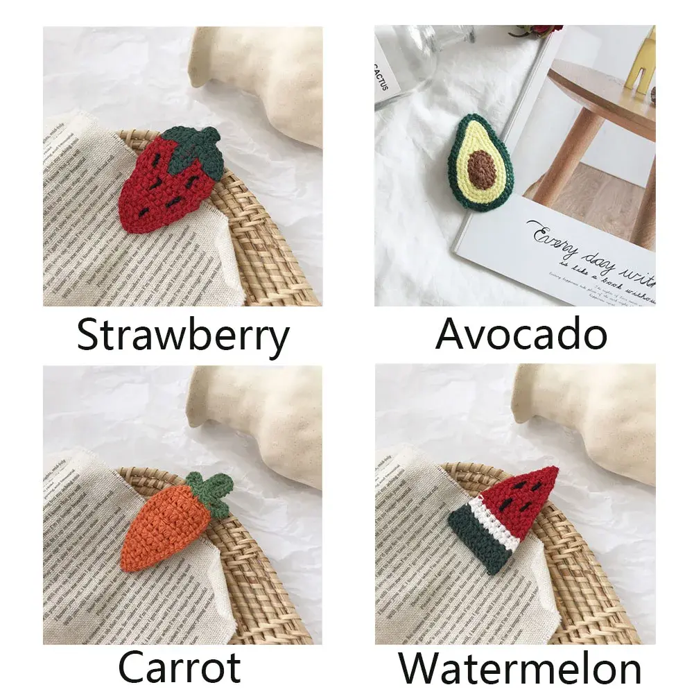 1PCS Cute Fruit Hair Clips Carrot Watermelon Strawberry Barrettes Hairpins Kawaii for Girls Women Knitted Patterns Headwear