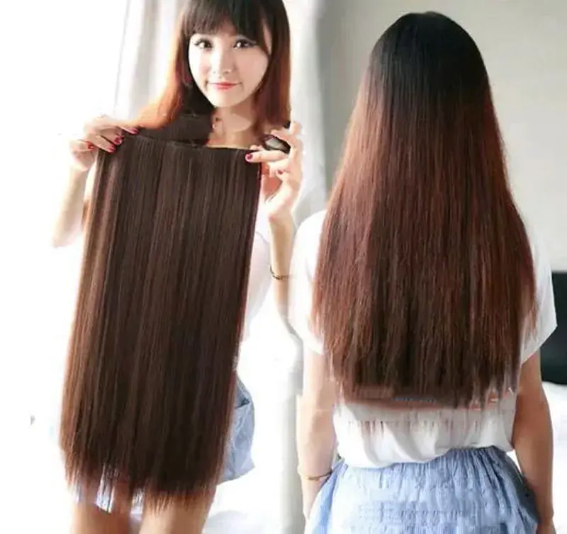 Synthetic 5 Clip In Hair Extensions Long Straight Hairstyle Hairpiece Black Brown Blonde 55CM Natural Fake Hair For Women