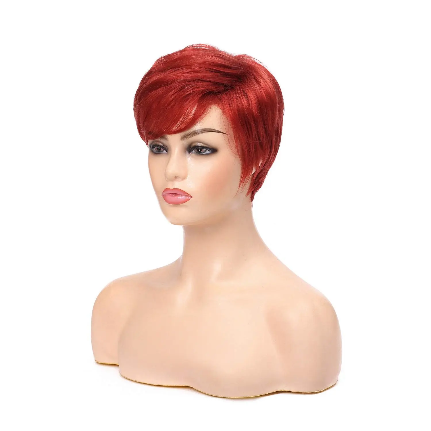 Short Synthetic Wigs for Black Women Red Hair Wig with Wavy Bangs Short Wine Red Wigs for Women Fake Hair Cospaly ﻿
