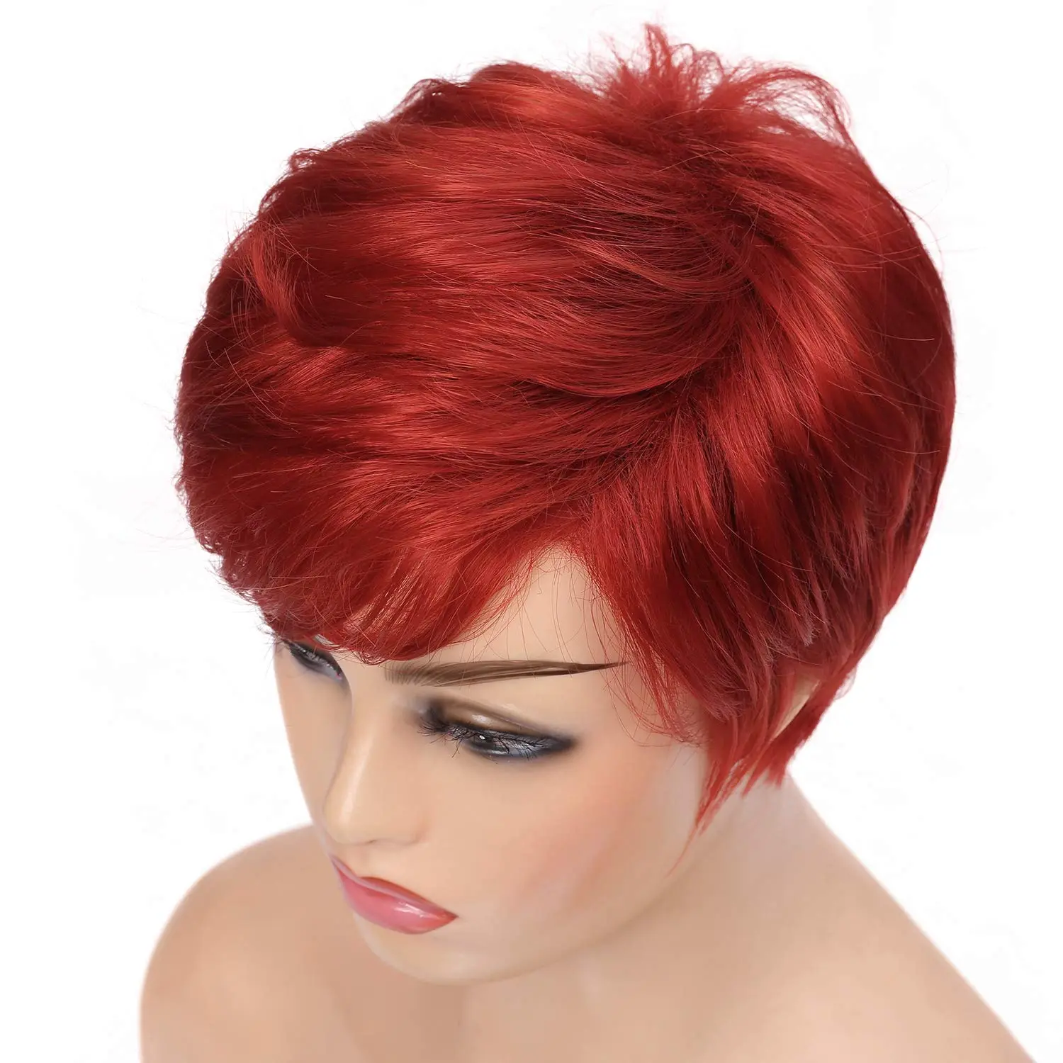 Short Synthetic Wigs for Black Women Red Hair Wig with Wavy Bangs Short Wine Red Wigs for Women Fake Hair Cospaly ﻿