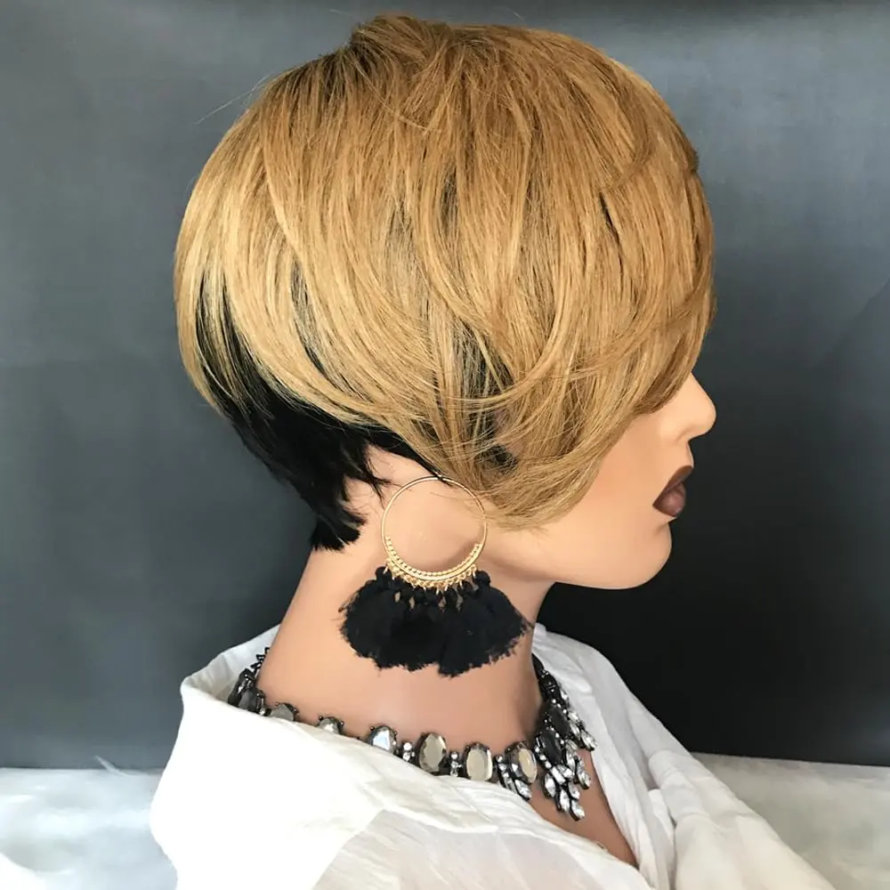 Short Pixie Cut Wigs for Black Women Human Hair Wig  Full Machine Made Wig with Bangs for Daily Wear