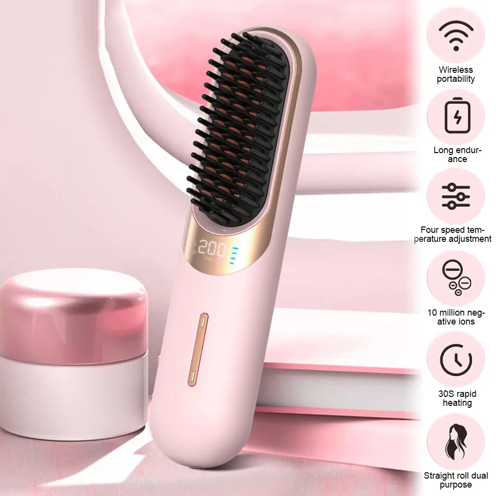 1Pc Hair Straightener Heating Comb Multifunctional Straight Comb Brush Professional Negative Ion Anti-Scalding Hair Styling Care
