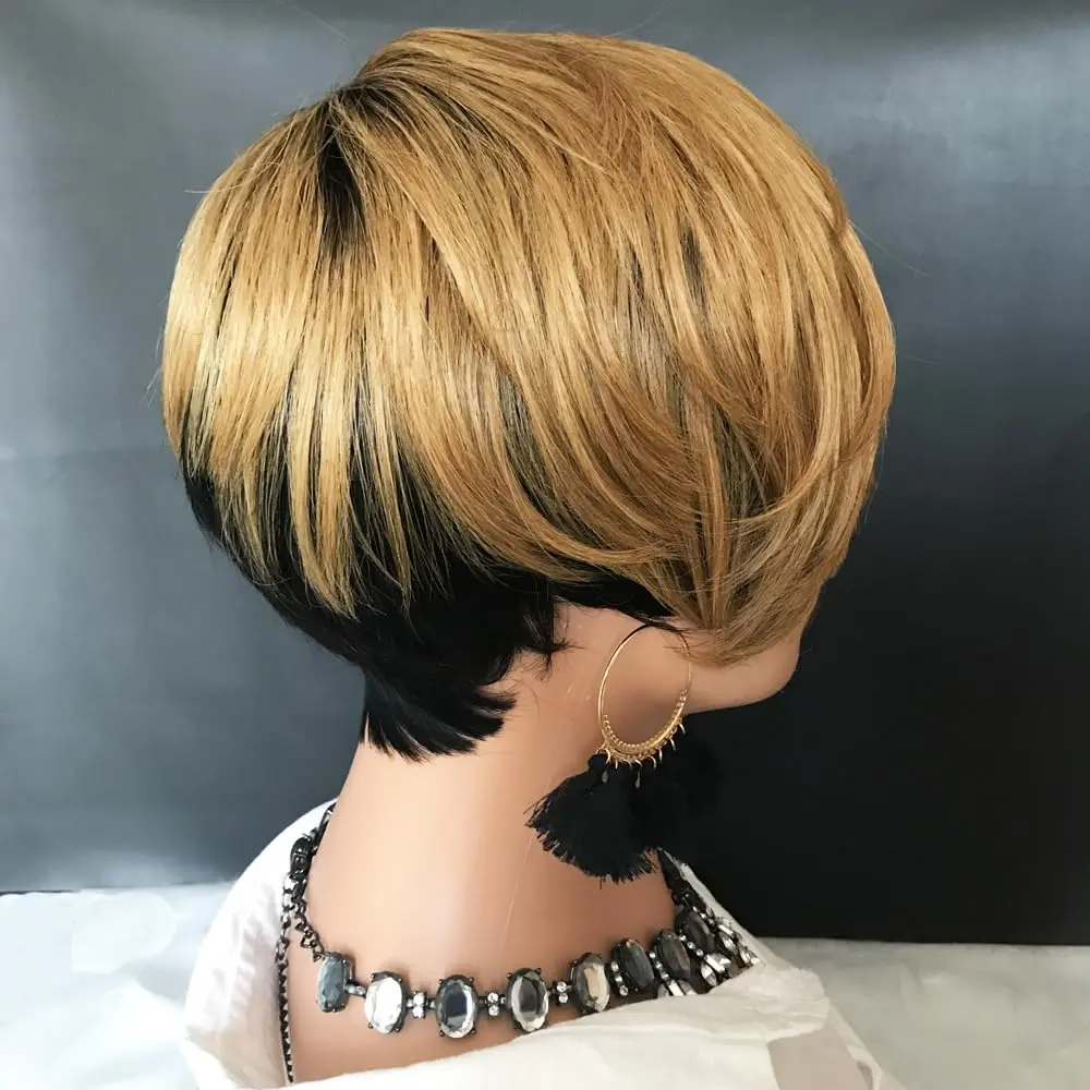 Short Pixie Cut Wigs for Black Women Human Hair Wig  Full Machine Made Wig with Bangs for Daily Wear