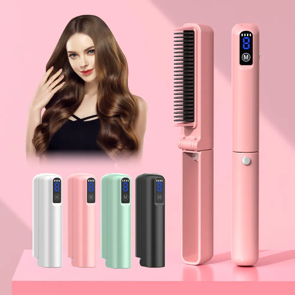 Anti-scald Hair Comb Hair Straightening Comb Portable Rechargeable Brush Foldable Wireless Negative Ion Hair Straightener Comb