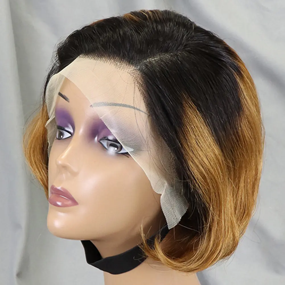 13*4 Short Bob Pixie Cut Wig Lace Frontal Straight Transparent 100% Human Hair Wigs For Black Women Preplucked Brazilian Hair