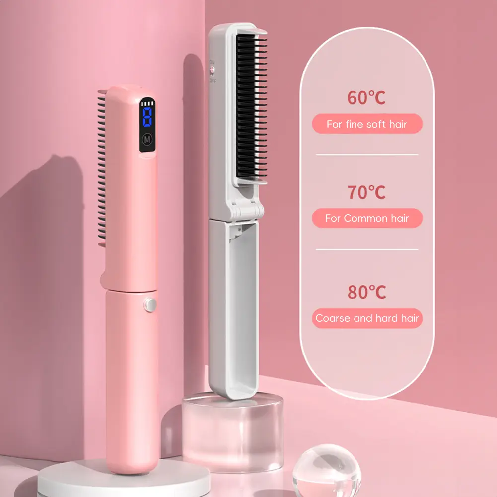 Anti-scald Hair Comb Hair Straightening Comb Portable Rechargeable Brush Foldable Wireless Negative Ion Hair Straightener Comb