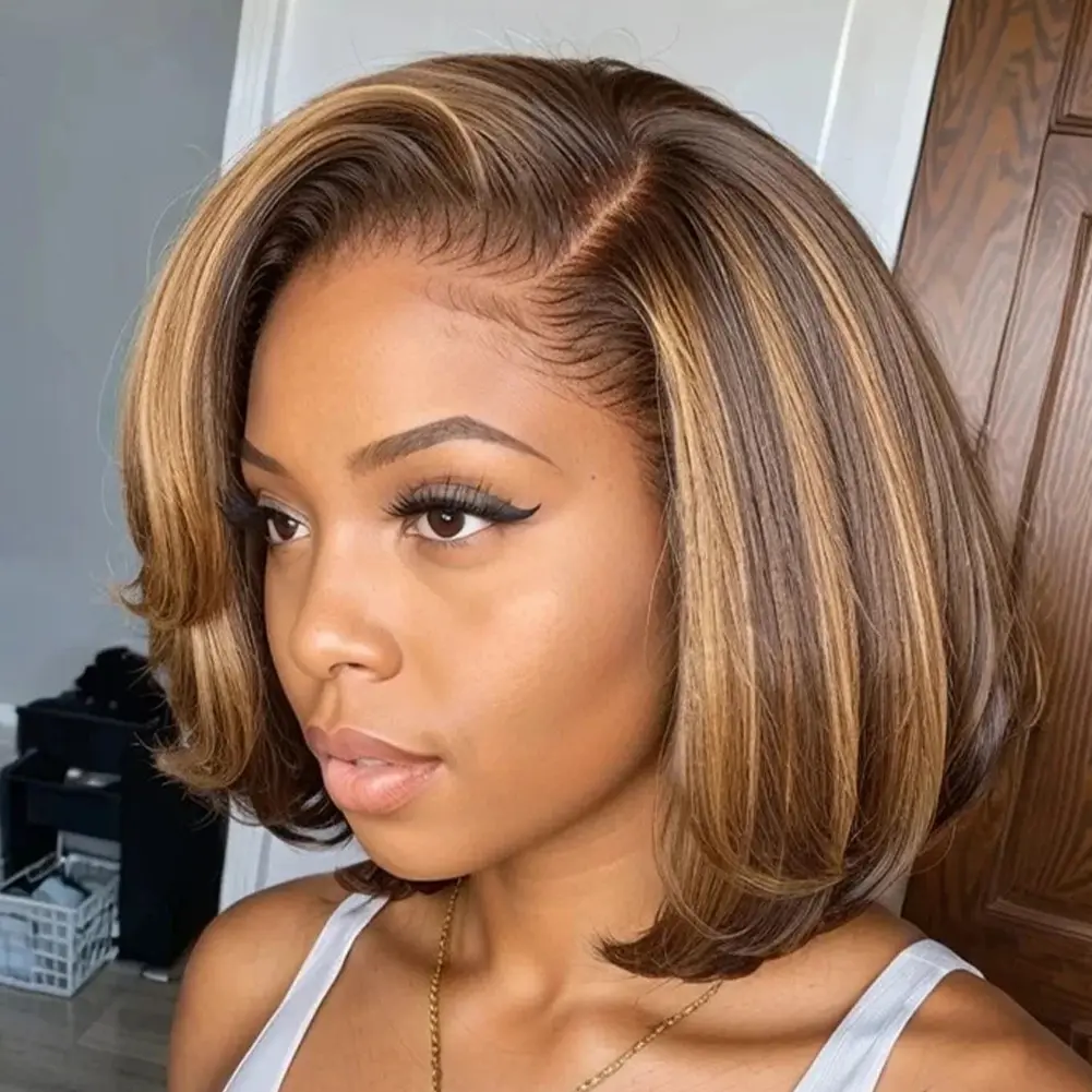 13*4 Short Bob Pixie Cut Wig Lace Frontal Straight Transparent 100% Human Hair Wigs For Black Women Preplucked Brazilian Hair