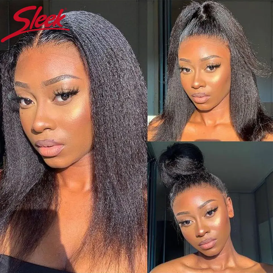 Sleek 4# Brown Colored Human Hair Extensions 3 pcs Yaki Straight Remy Brazilian Hair Yaki Straight Human Hair Bundles For Women