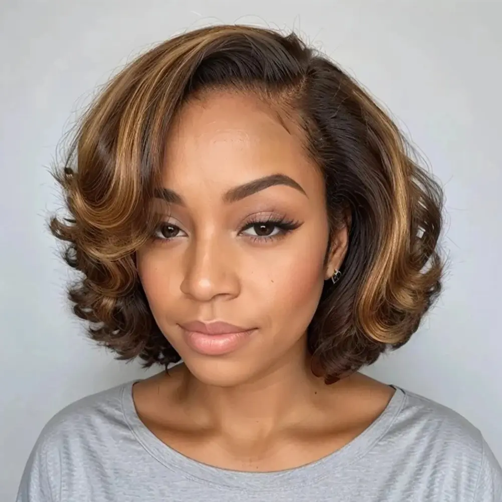 13*4 Short Bob Pixie Cut Wig Lace Frontal Straight Transparent 100% Human Hair Wigs For Black Women Preplucked Brazilian Hair