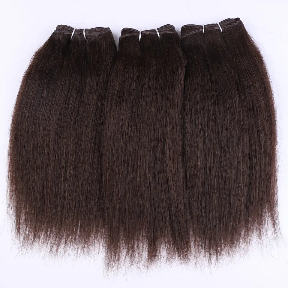 Sleek 4# Brown Colored Human Hair Extensions 3 pcs Yaki Straight Remy Brazilian Hair Yaki Straight Human Hair Bundles For Women