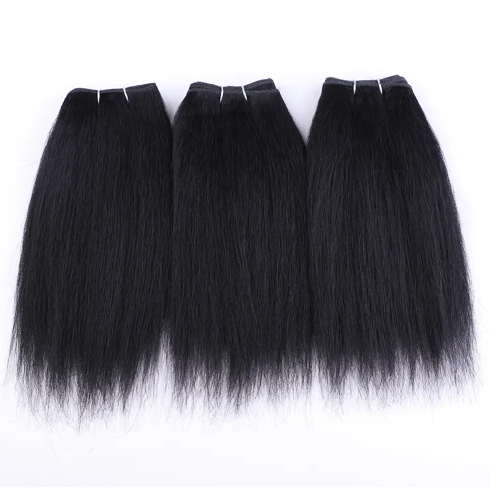 Sleek 4# Brown Colored Human Hair Extensions 3 pcs Yaki Straight Remy Brazilian Hair Yaki Straight Human Hair Bundles For Women