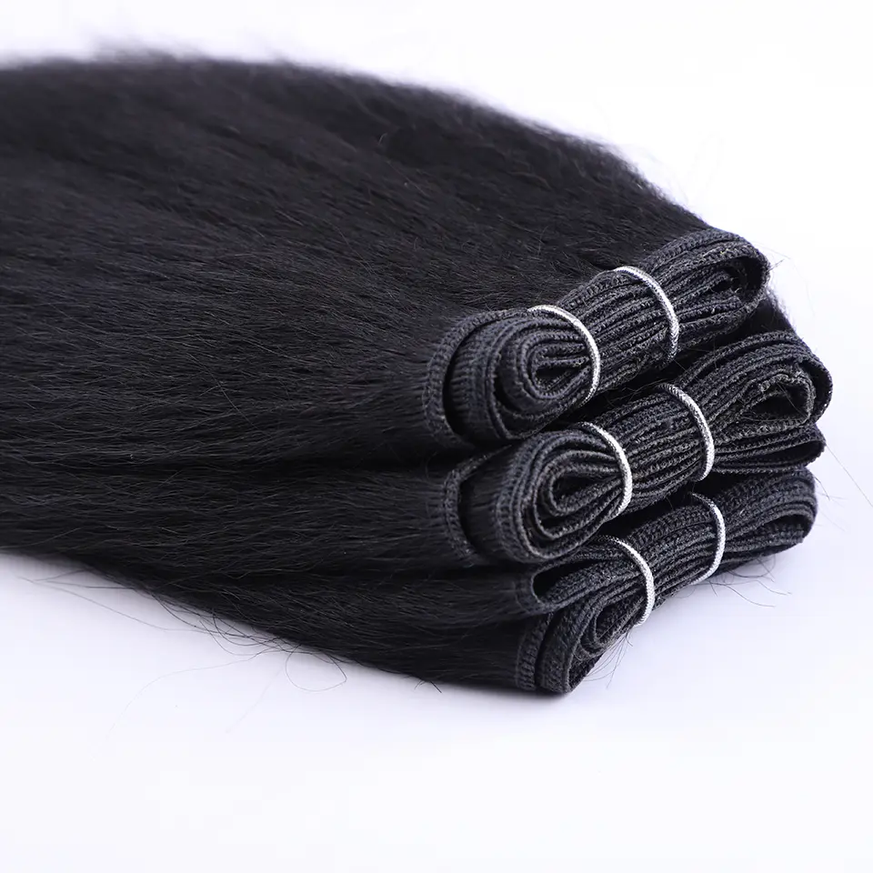 Sleek 4# Brown Colored Human Hair Extensions 3 pcs Yaki Straight Remy Brazilian Hair Yaki Straight Human Hair Bundles For Women
