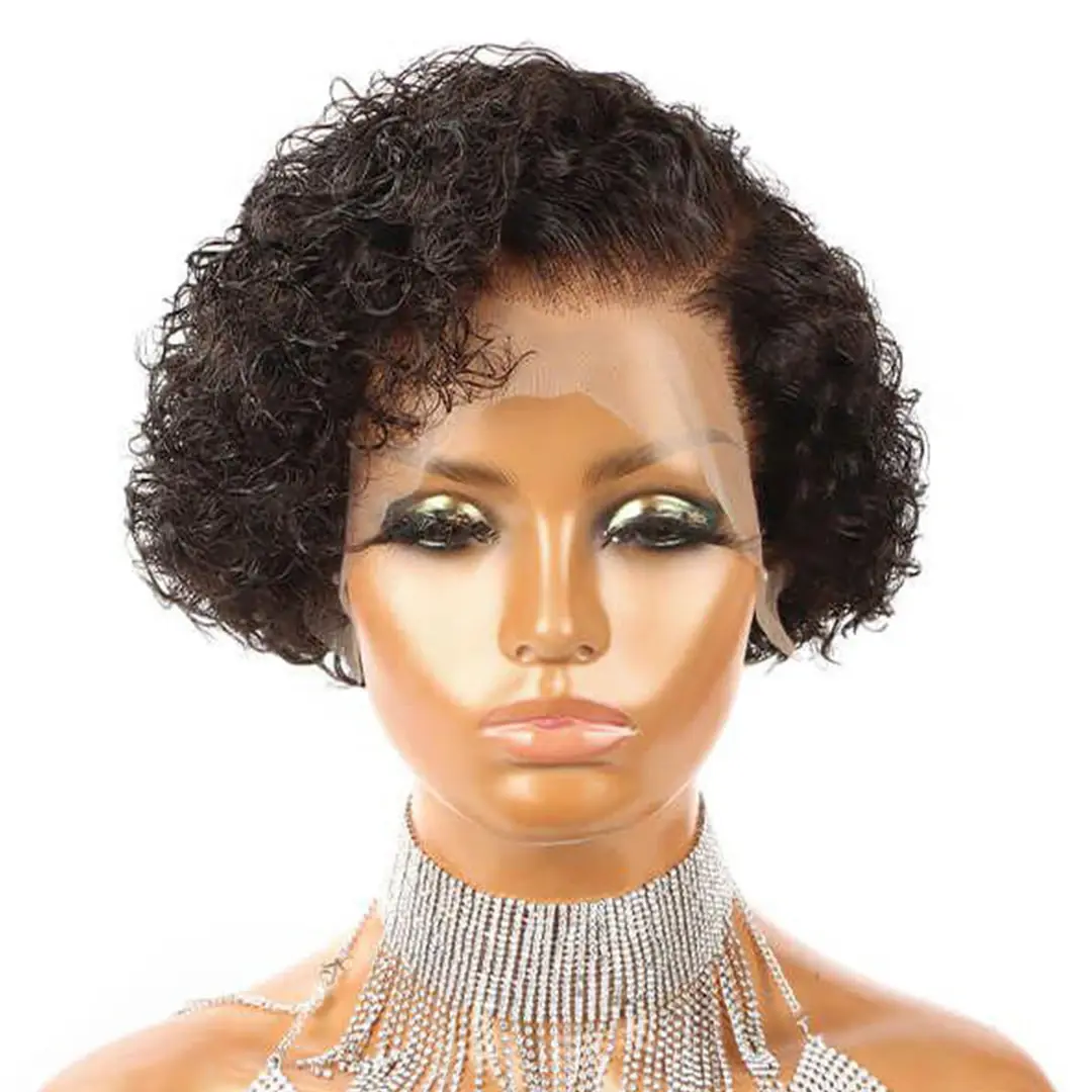 Short Bob Wig Pixie Cut Wig Curly Human Hair Wigs For Women Cheap 13x1 T Part Transparent Deep Wave Lace Wig Preplucked Hairline