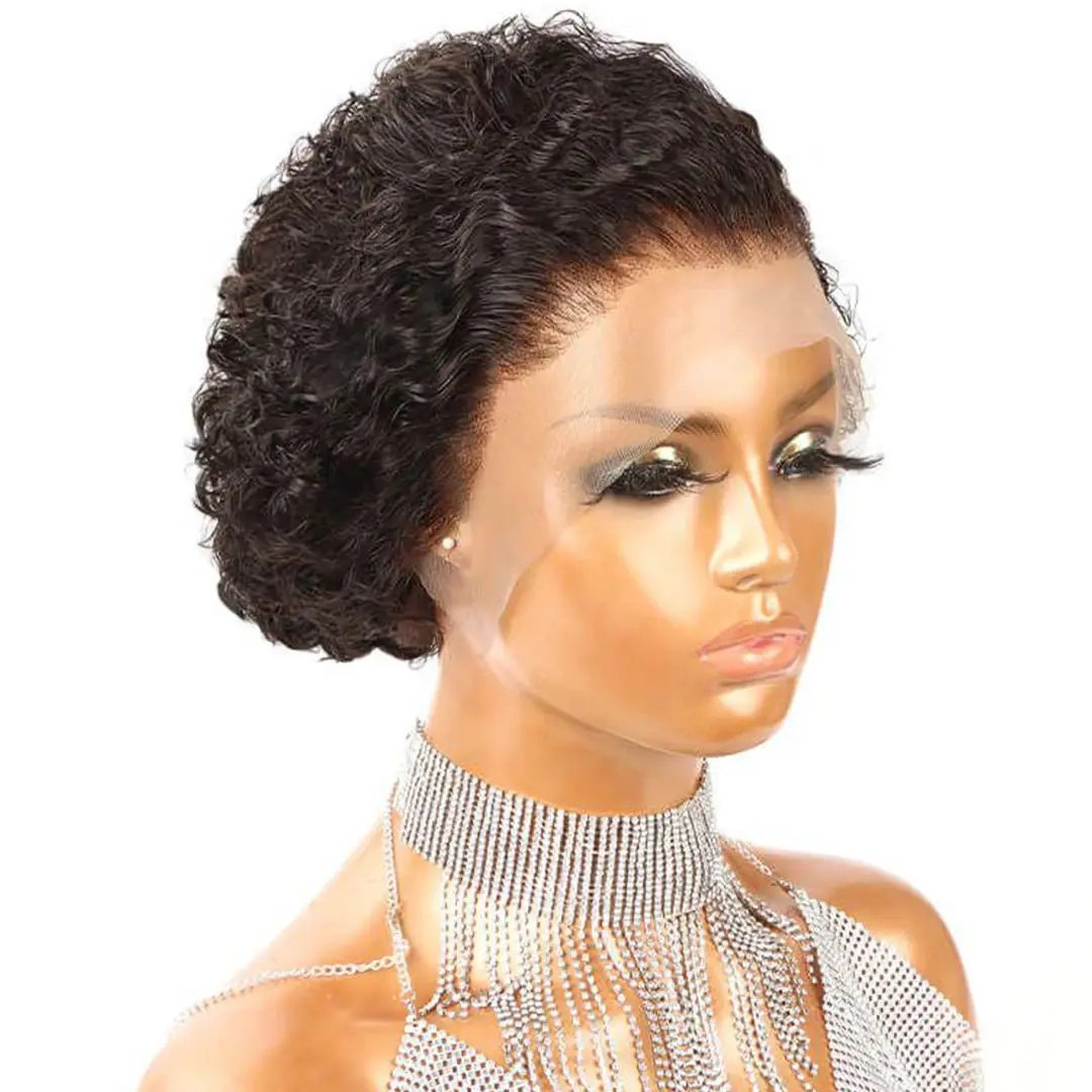 Short Bob Wig Pixie Cut Wig Curly Human Hair Wigs For Women Cheap 13x1 T Part Transparent Deep Wave Lace Wig Preplucked Hairline
