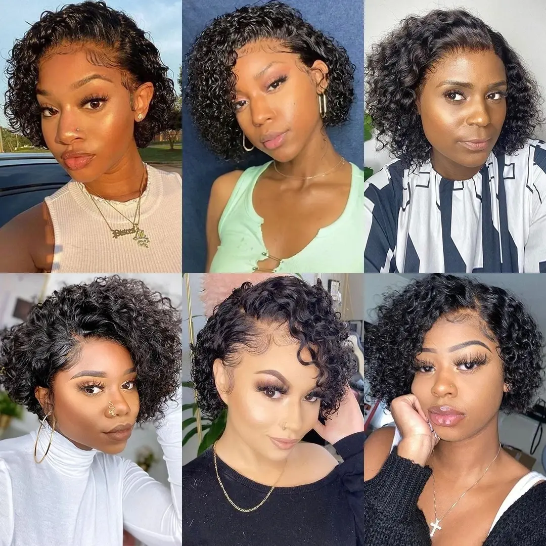 Short Bob Wig Pixie Cut Wig Curly Human Hair Wigs For Women Cheap 13x1 T Part Transparent Deep Wave Lace Wig Preplucked Hairline