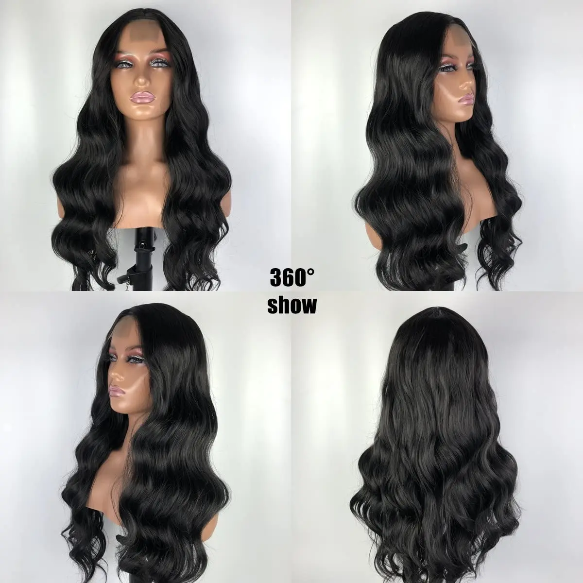 Body Wave Lace Front Wig Synthetic Wavy Wigs for Black Women Long Wavy Black Wig Synthetic Hair Wigs Natural Color 24 inch