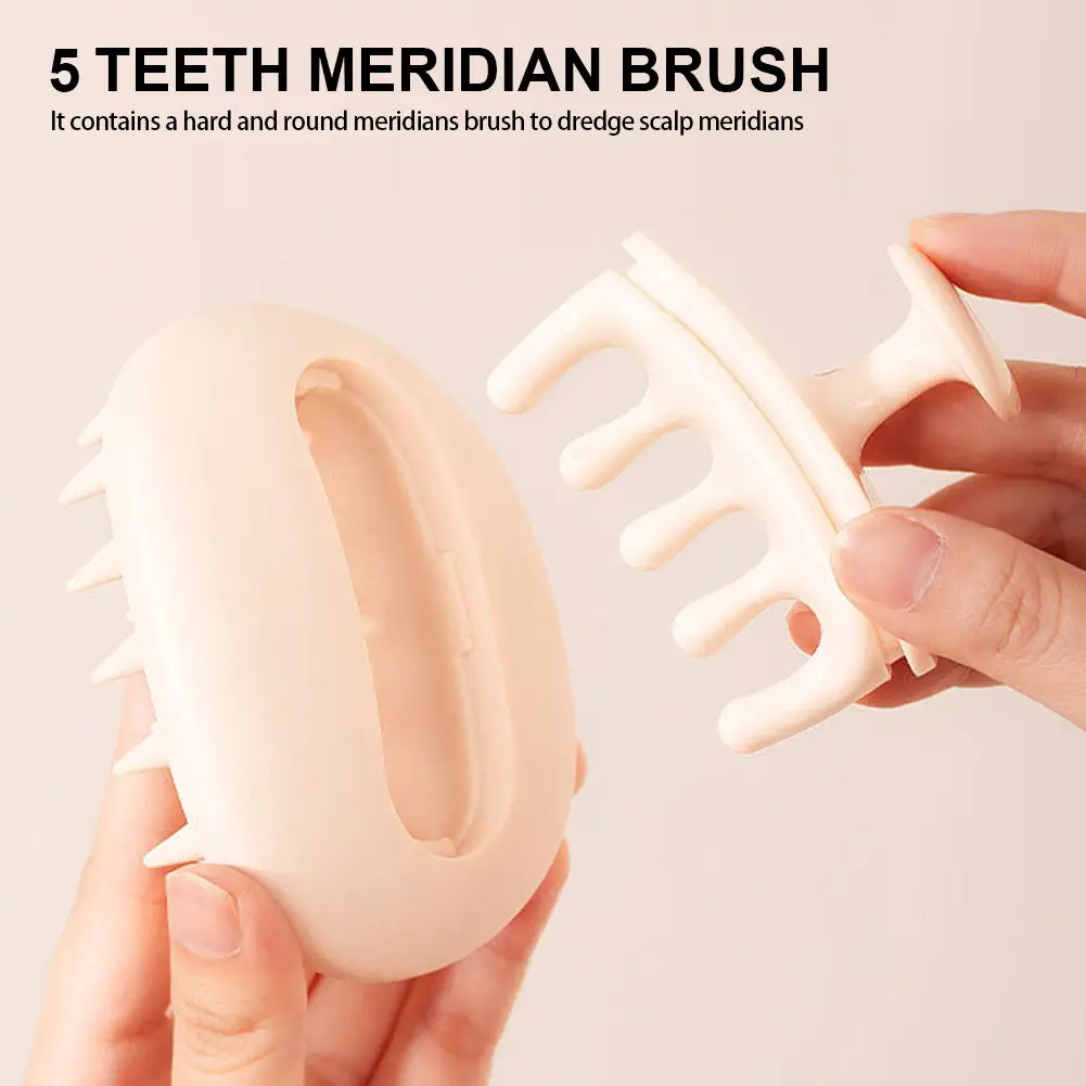 2-in-1 Silicone Shampoo Brush Wet Dry Dual-use Massage Clean Scalp Relieve Itching Shampoo Hair Detachable Head Meridian Comb