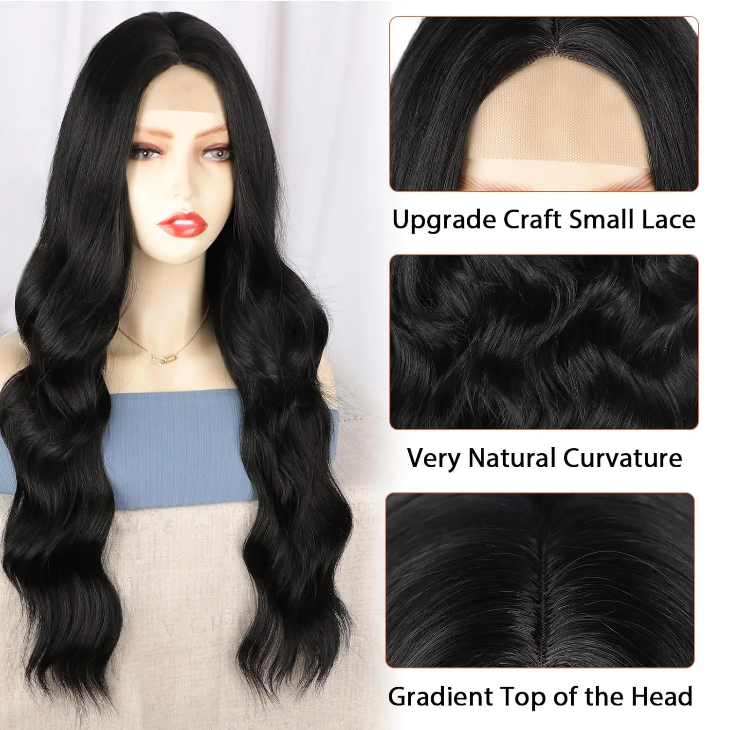 Body Wave Lace Front Wig Synthetic Wavy Wigs for Black Women Long Wavy Black Wig Synthetic Hair Wigs Natural Color 24 inch
