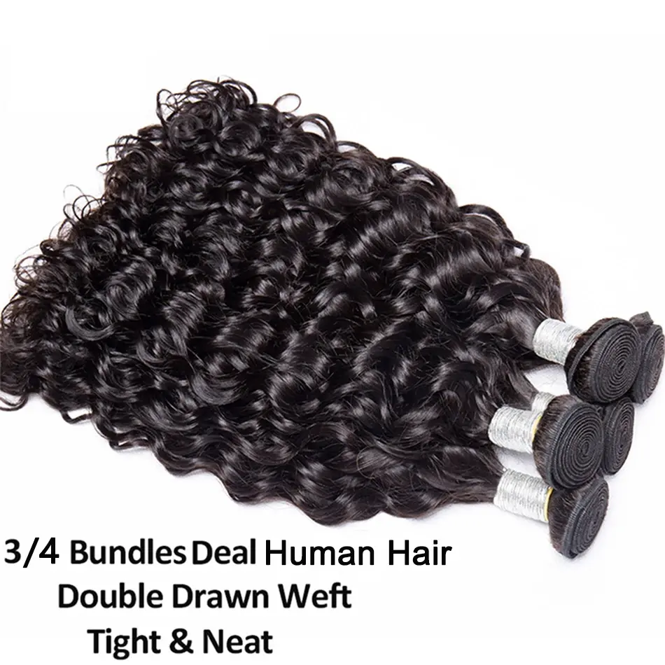 12A Water Wave Bundles Human Hair 100% Unprocessed Virgin Hair Cheap Wet And Wavy Hair 3/4 Bundles Deal Peruvian Deep Wave Hair