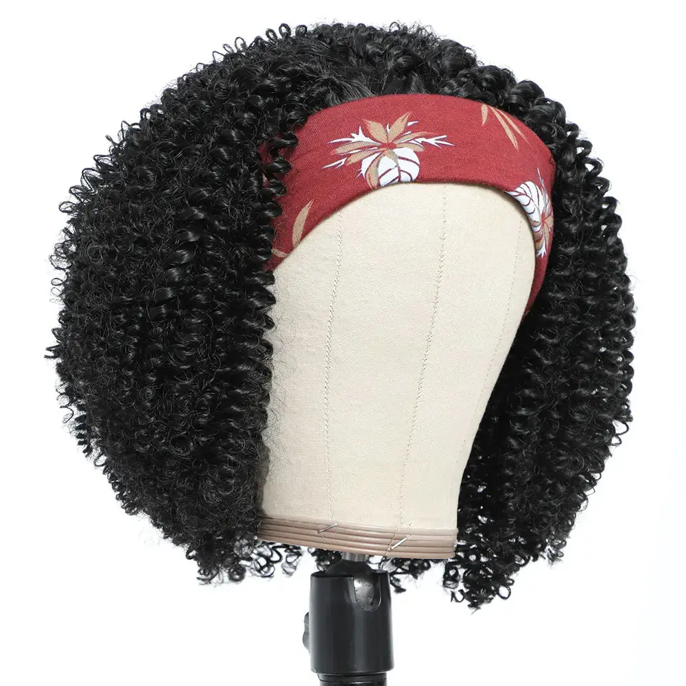 Synthetic Afro Kinky Curly Headband Wigs for Black Women Glueless Curly Wigs with Headband Full Machine Made Wigs for Daily Wear