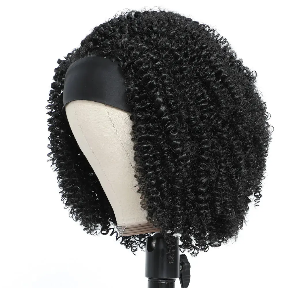 Synthetic Afro Kinky Curly Headband Wigs for Black Women Glueless Curly Wigs with Headband Full Machine Made Wigs for Daily Wear