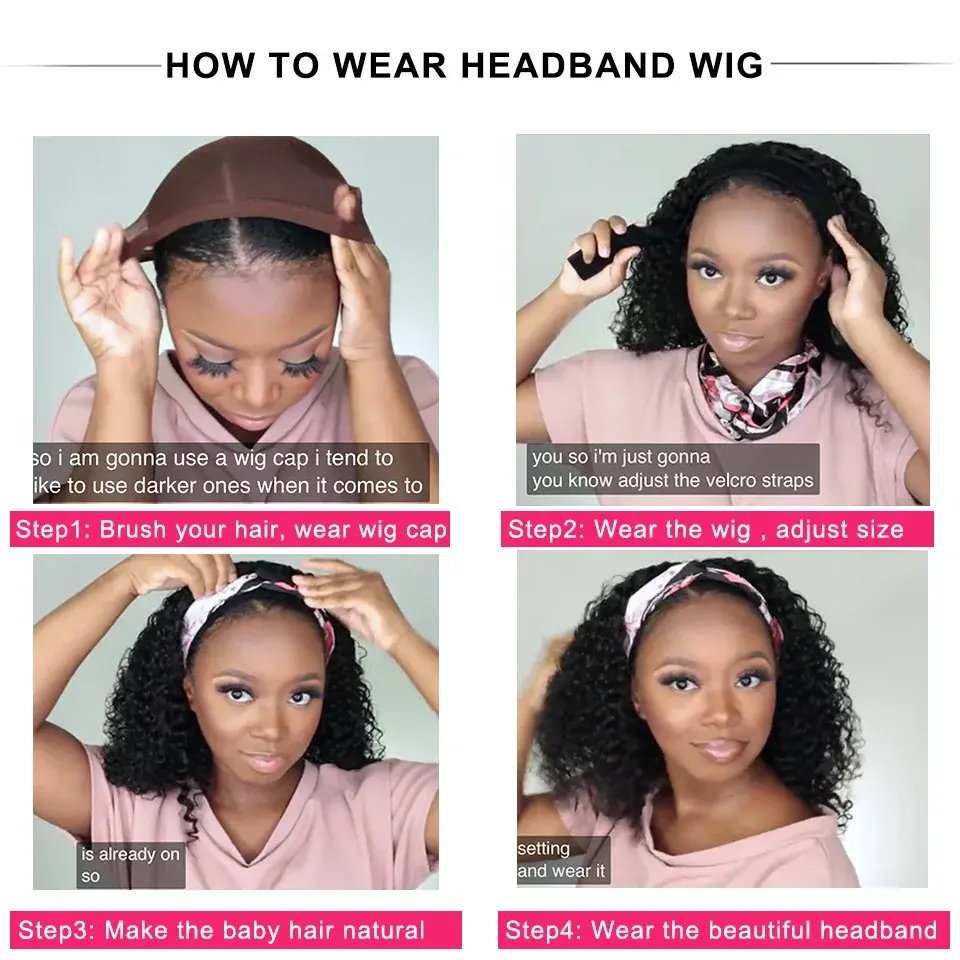 Synthetic Afro Kinky Curly Headband Wigs for Black Women Glueless Curly Wigs with Headband Full Machine Made Wigs for Daily Wear