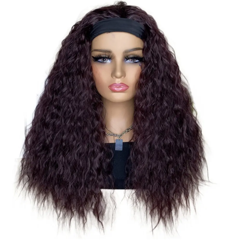 Synthetic Headband Wigs for Black Women Long Wave Burgundy Wine Red Wig Glueless Hair Headband Wigs