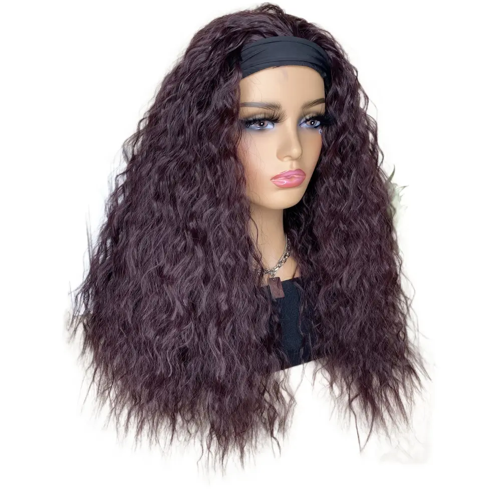 Synthetic Headband Wigs for Black Women Long Wave Burgundy Wine Red Wig Glueless Hair Headband Wigs