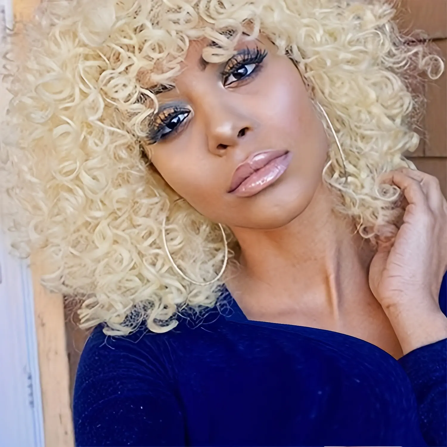 Short Synthetic Afro Curly Wigs With Bangs For Black Women Black Natural Heat Resistant Hair Wigs