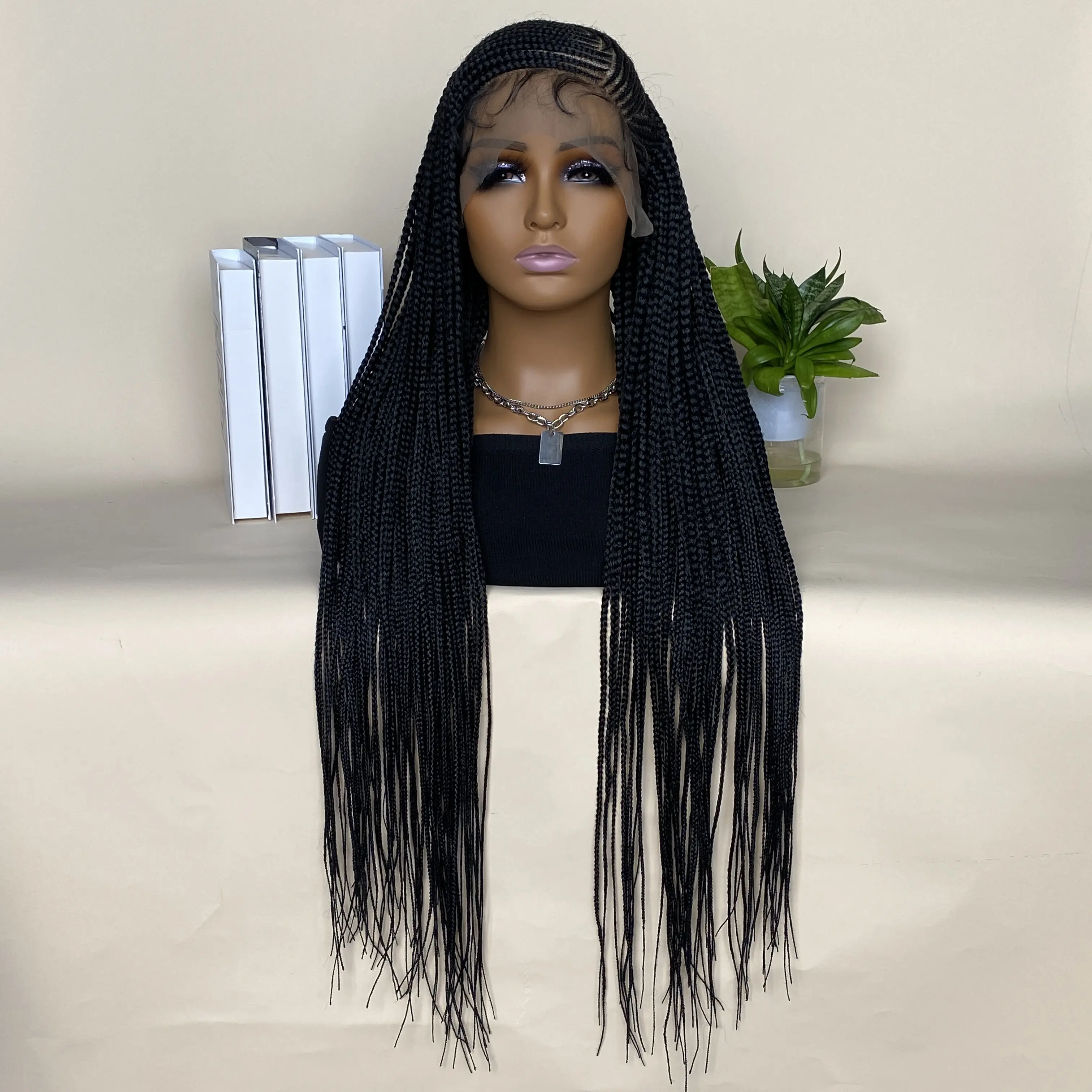 36 Inches Synthetic Lace Frontal Braided Wigs for Black Women 13x6 Lace Frontal with Baby Hair Afro American Wigs
