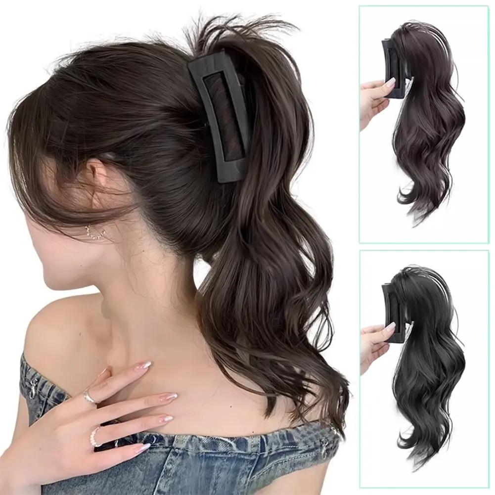 Horsetail Wig Female Gripper Style Simulation Long Curly Hair Large Wave Wig Synthetic Hair Women False Hair Piece