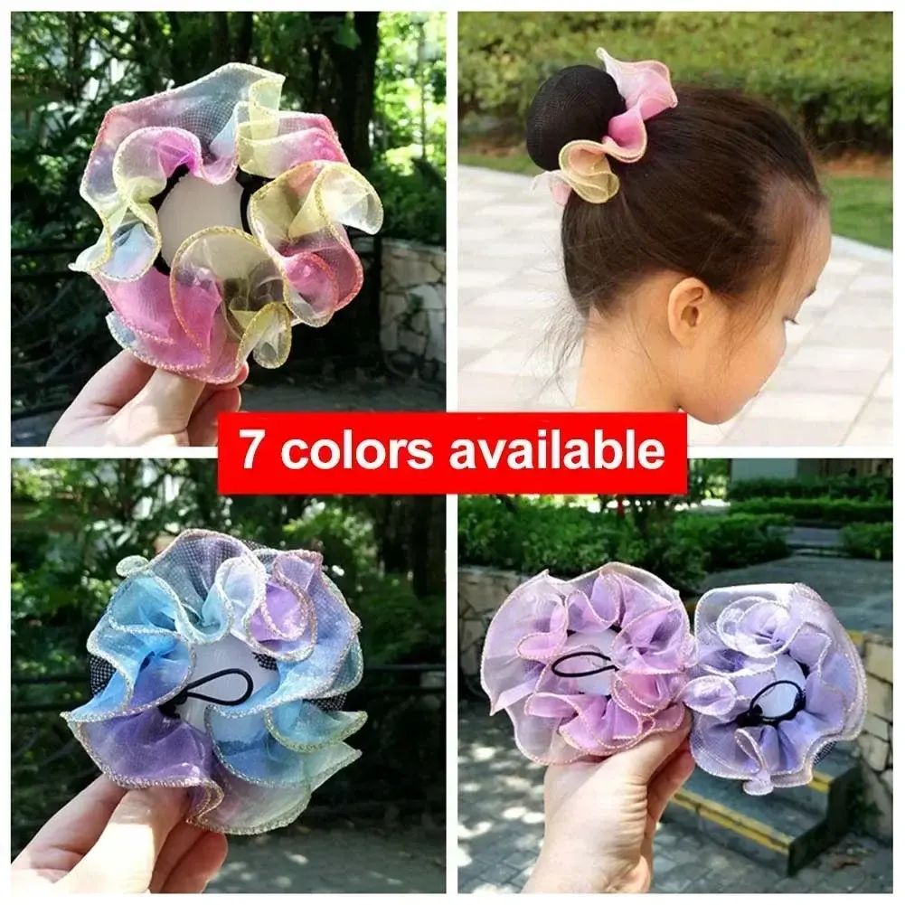 Ballet Hair Net Colorful Candy Color Women Adjustable Ponytail Holder Mesh Dance Hairband Adjustable Elastic Pleated Lacework