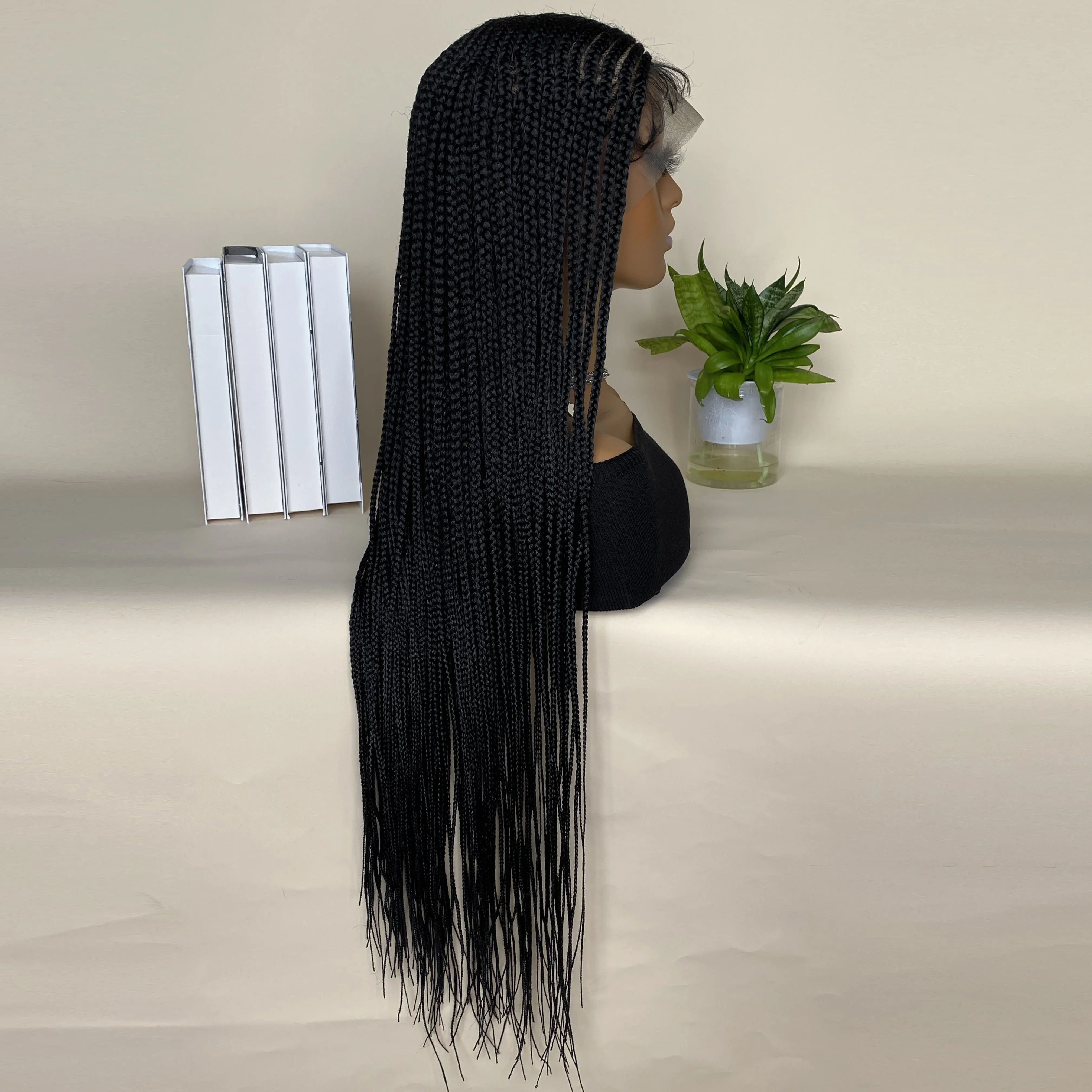 36 Inches Synthetic Lace Frontal Braided Wigs for Black Women 13x6 Lace Frontal with Baby Hair Afro American Wigs