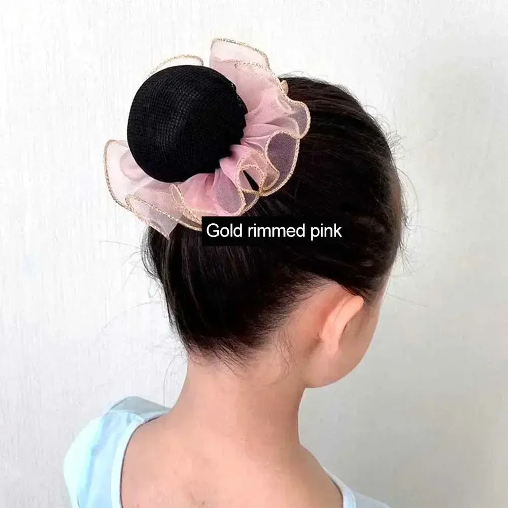 Ballet Hair Net Colorful Candy Color Women Adjustable Ponytail Holder Mesh Dance Hairband Adjustable Elastic Pleated Lacework