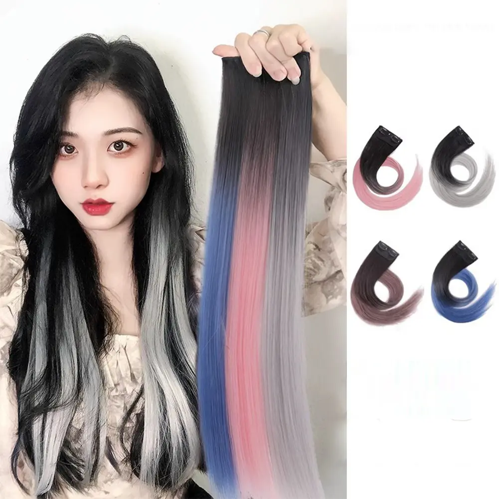 60cm Hair Extension Clip In Hairpiece Long Straight Hanging Ear Wig Synthetic Extensions Accessories Hairpin Natural Seamless