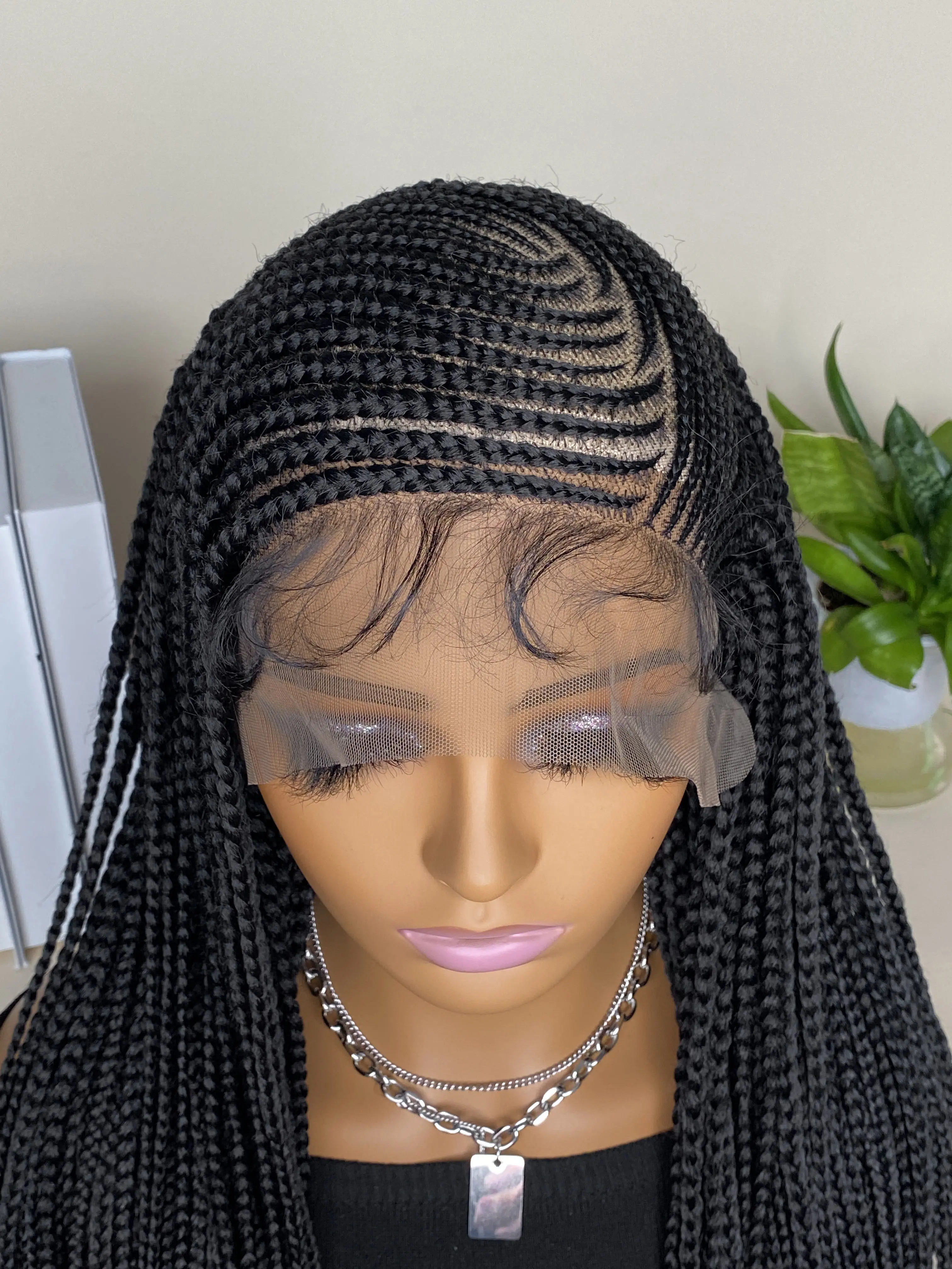 36 Inches Synthetic Lace Frontal Braided Wigs for Black Women 13x6 Lace Frontal with Baby Hair Afro American Wigs