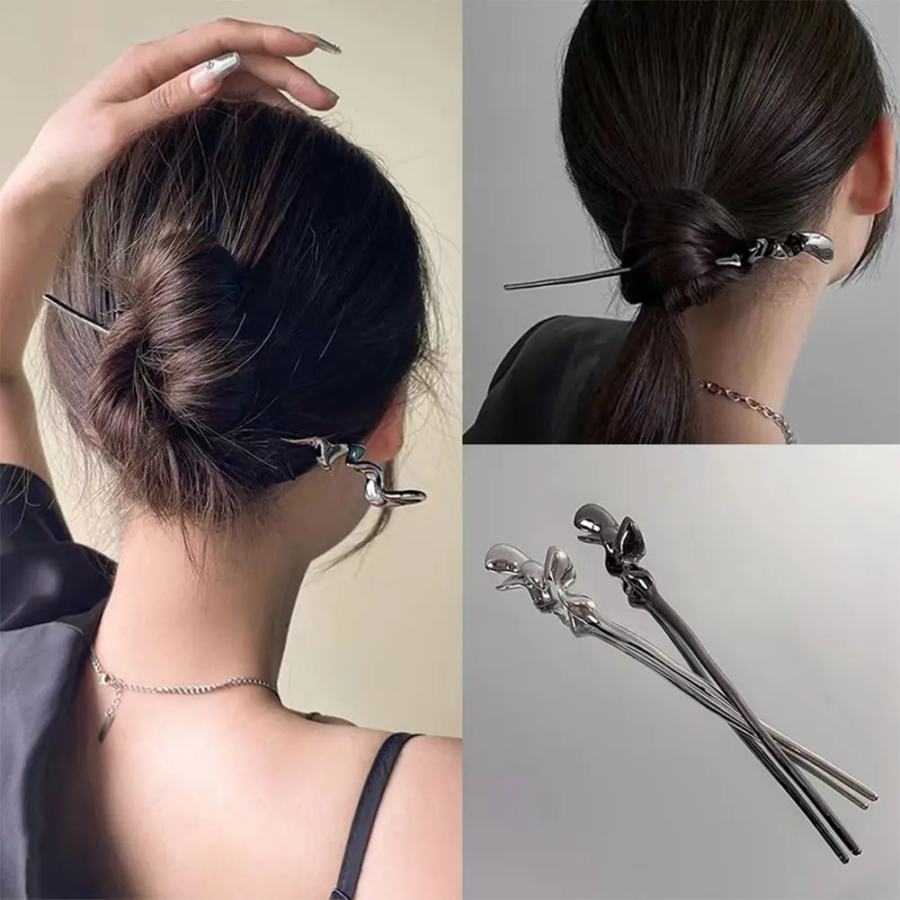Simple Alloy Hair Sticks Forks Flower Headpieces Handmade Chopstick Headdresses Pendant Jewelry for Women Girls Hair Bun Maker