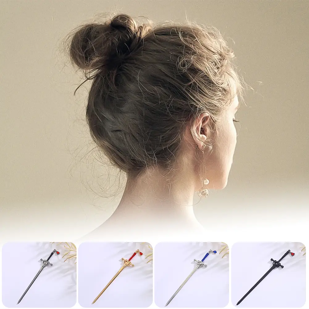 Sword Hairpin Headdress For Women Girls Chinese Style Vintage Hair Sticks DIY Hairstyle Ponytail Holder Hair Accessories Jewelry