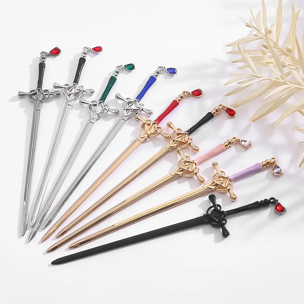 Sword Hairpin Headdress For Women Girls Chinese Style Vintage Hair Sticks DIY Hairstyle Ponytail Holder Hair Accessories Jewelry