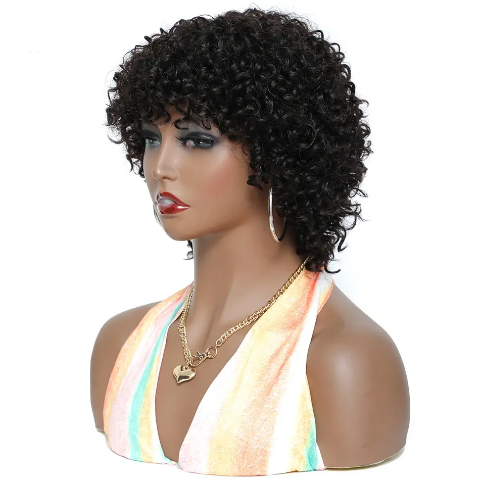 Pixie Cut Bob Wig Curly Human Hair Wigs For Black Women Afro Kinky Curly Bob Wig With Bangs Full Machine Made