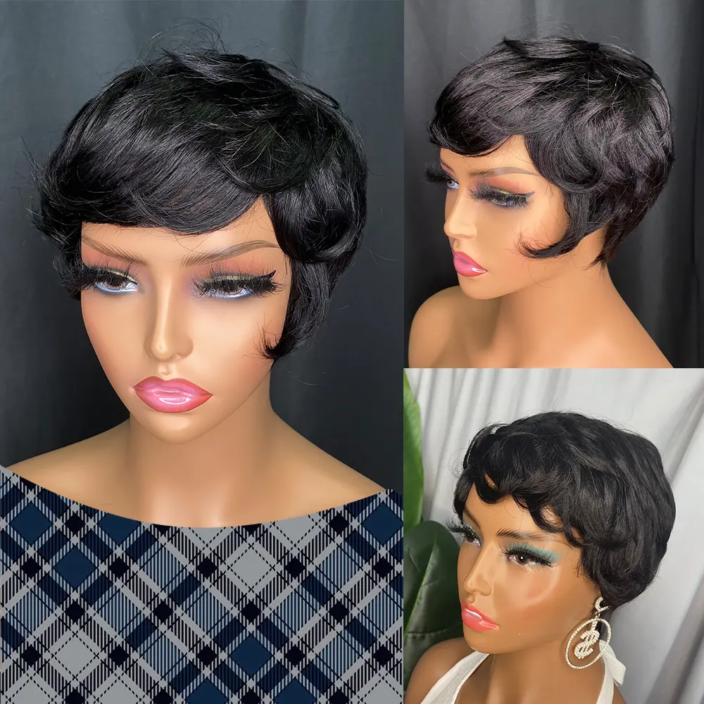 Pixie Cut Human Hair Wigs Short Wavy Wig Colored Wig For Women Full Machine Made Wigs
