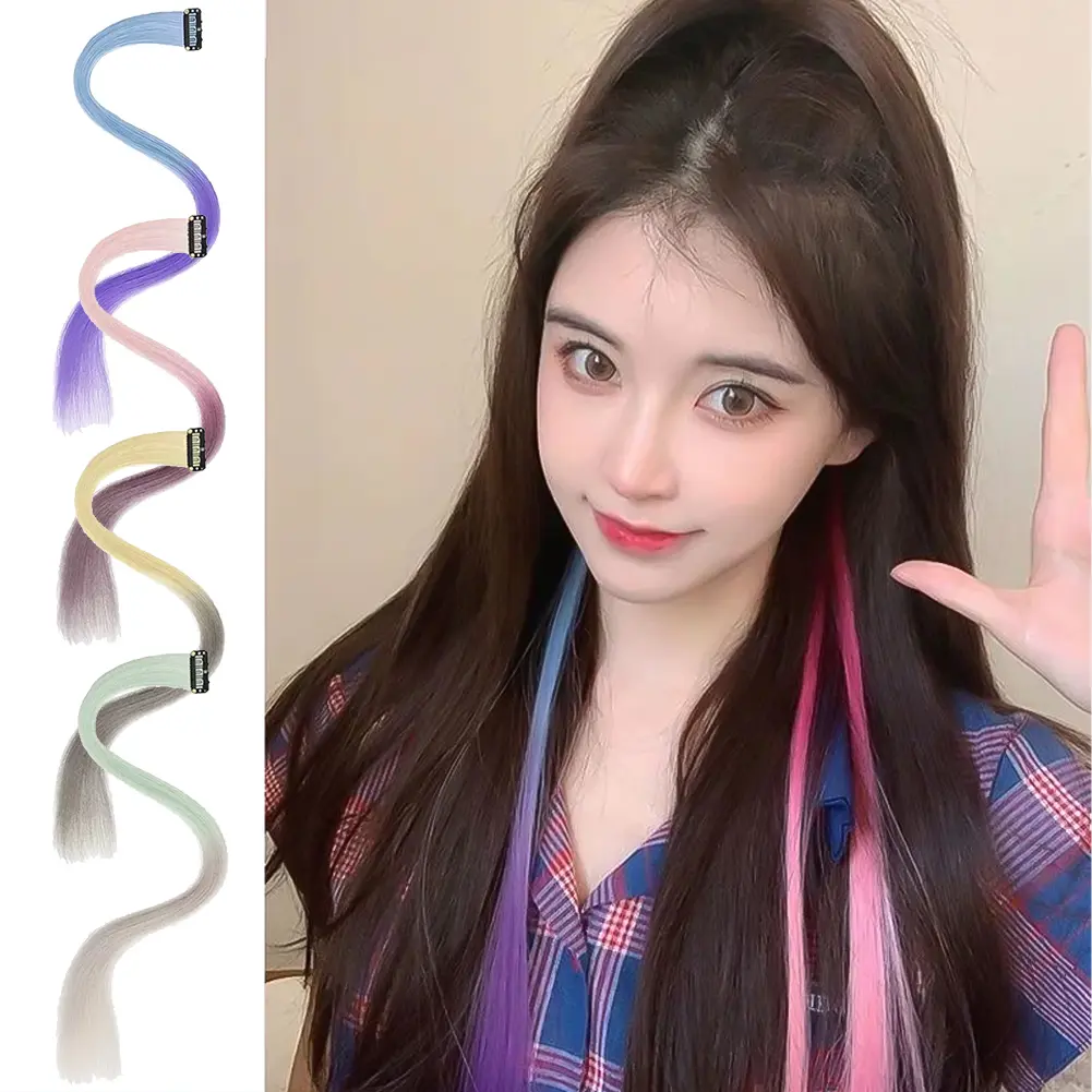 Cosplay Color Dyed Ear Hanging Wig Set Women's Long Hair Dyed Seamless Invisible One-Piece Color Long Gradient Straight Hair Hai