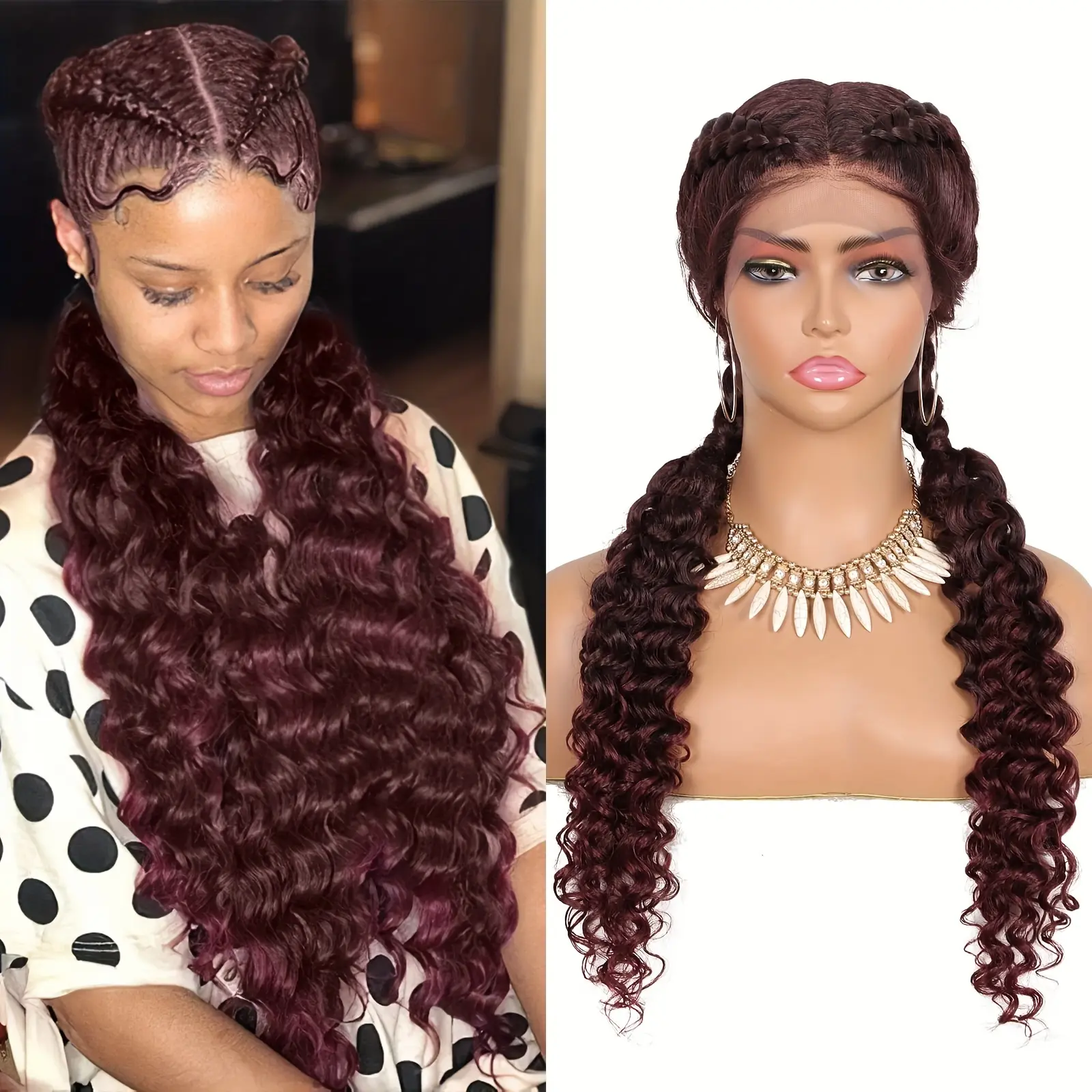 Synthetic Lace Box Braided Wig 24 inch Box Braided Wig Curls Handcrafted Dutch Braids Wig