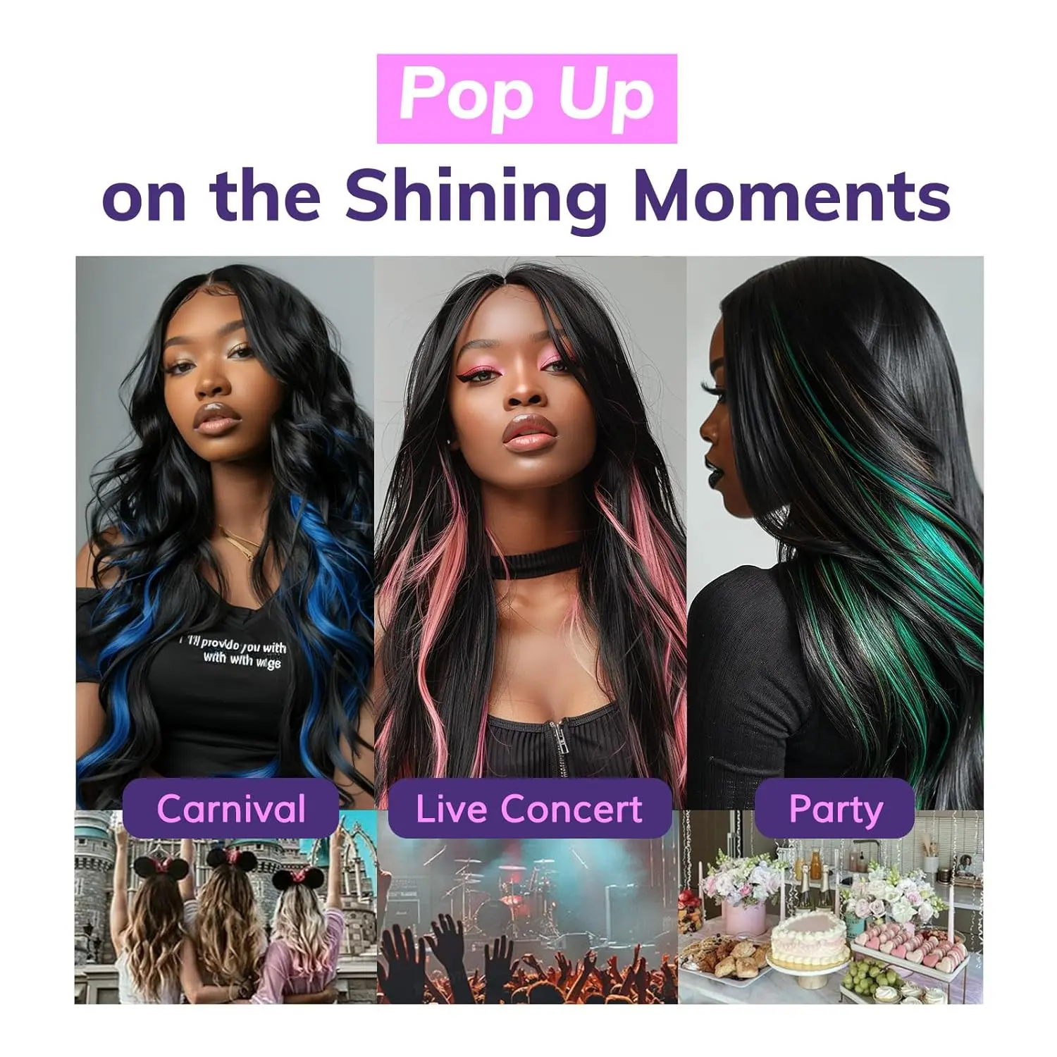Wigundle Colored Party Highlights Clip in Hair Extensions for Girls 22 Inches Omber Colors Straight Hair Synthetic Hairpieces