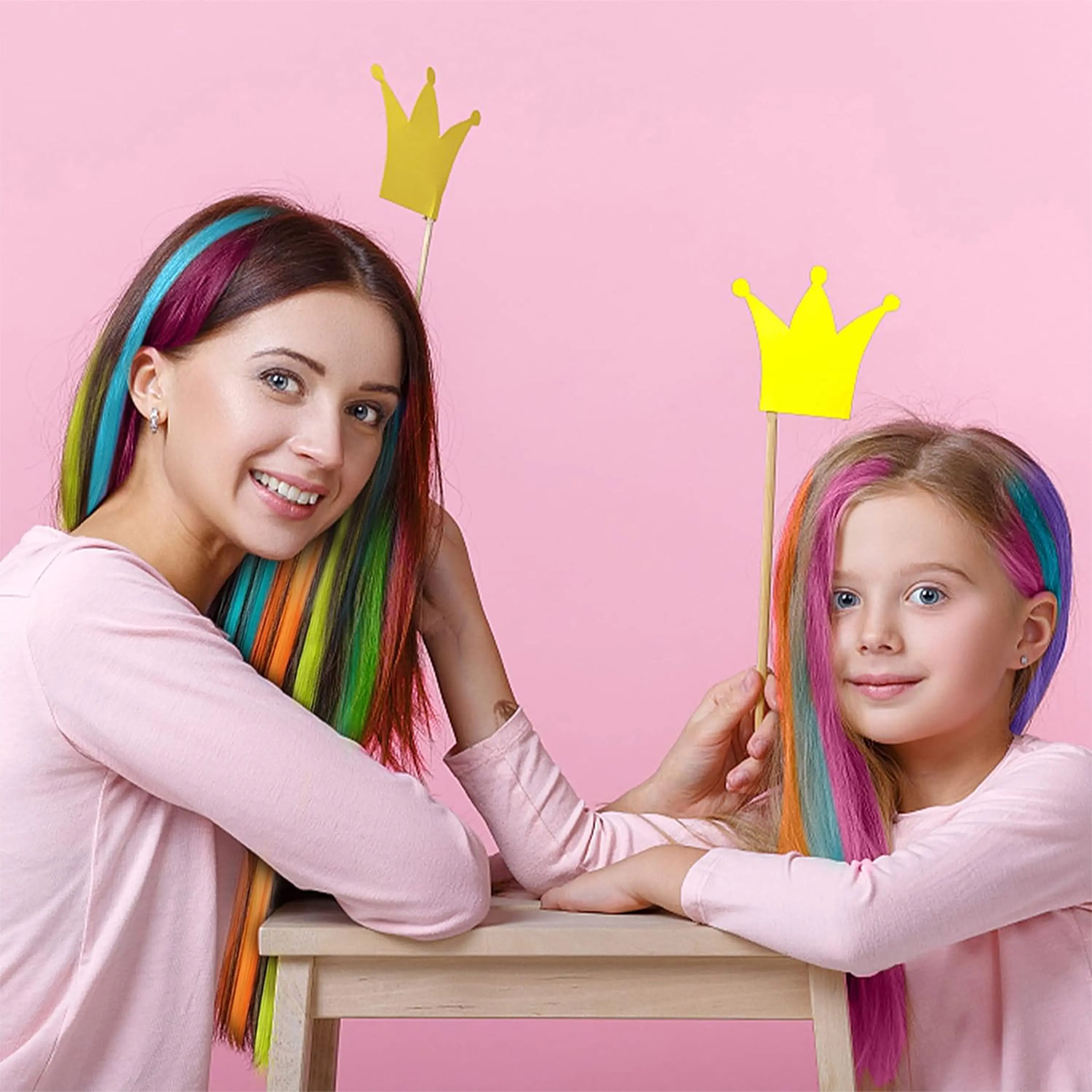 Wigundle Colored Party Highlights Clip in Hair Extensions for Girls 22 Inches Omber Colors Straight Hair Synthetic Hairpieces