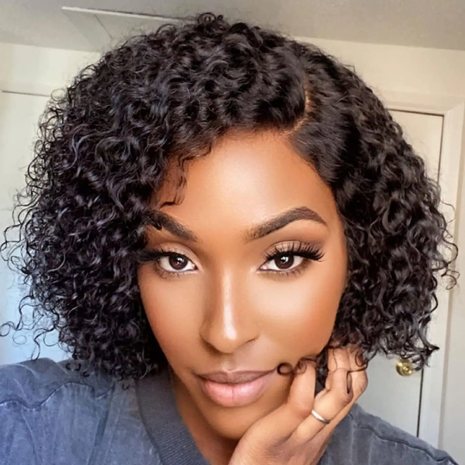 Brazilian Hair Deep Wave 13x4 Invisible Lace Frontal Wig Short Curly Human Hair Wig Bob Pixie Cut Glueless Side Deep Parting Lac