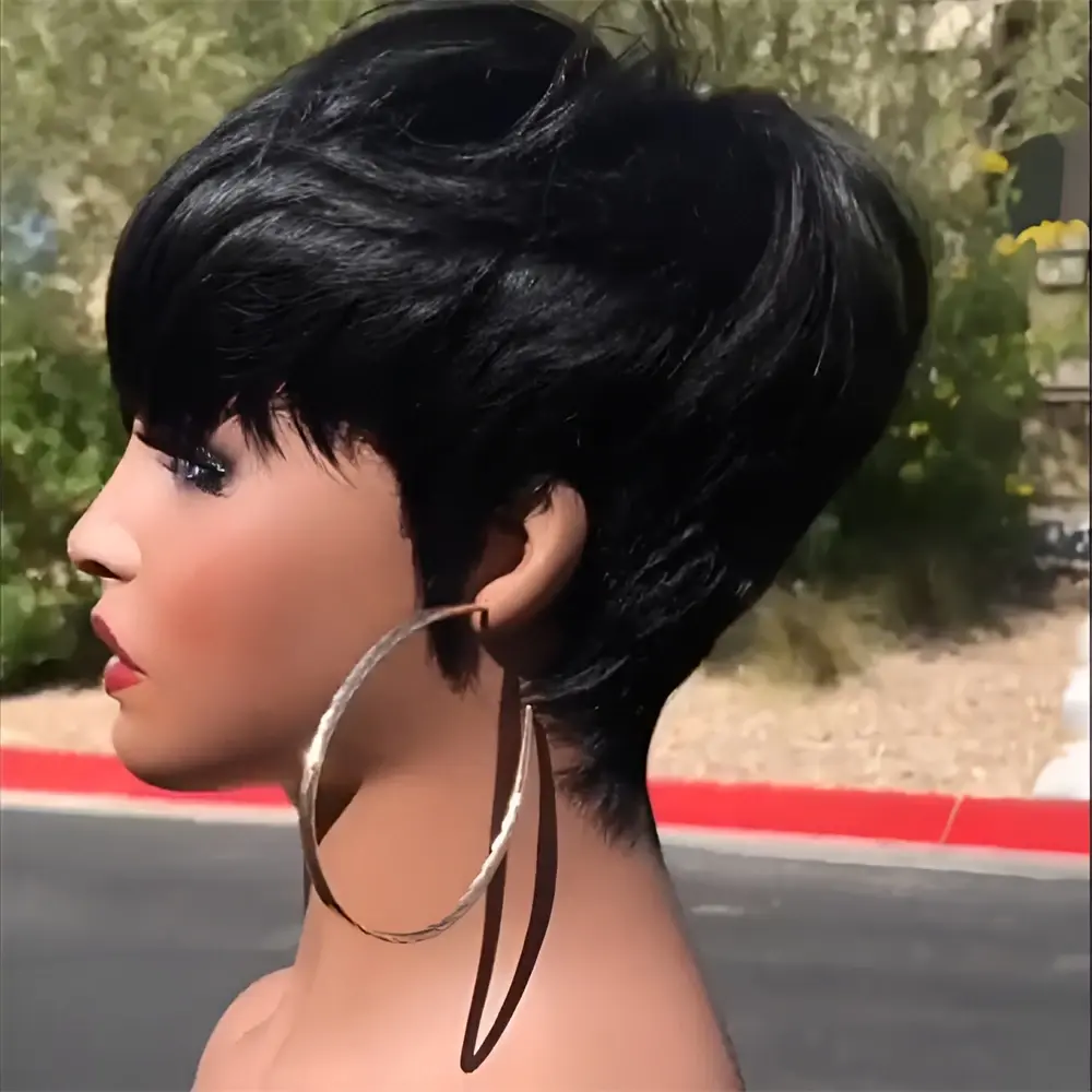 Short Pixie Cut Wigs for black women 6 Inchs Straight Cheap Wig full Machine Made Wig For Daily Use