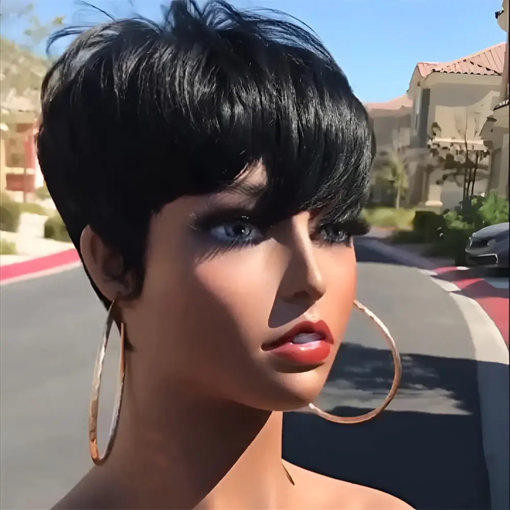 Short Pixie Cut Wigs for black women 6 Inchs Straight Cheap Wig full Machine Made Wig For Daily Use